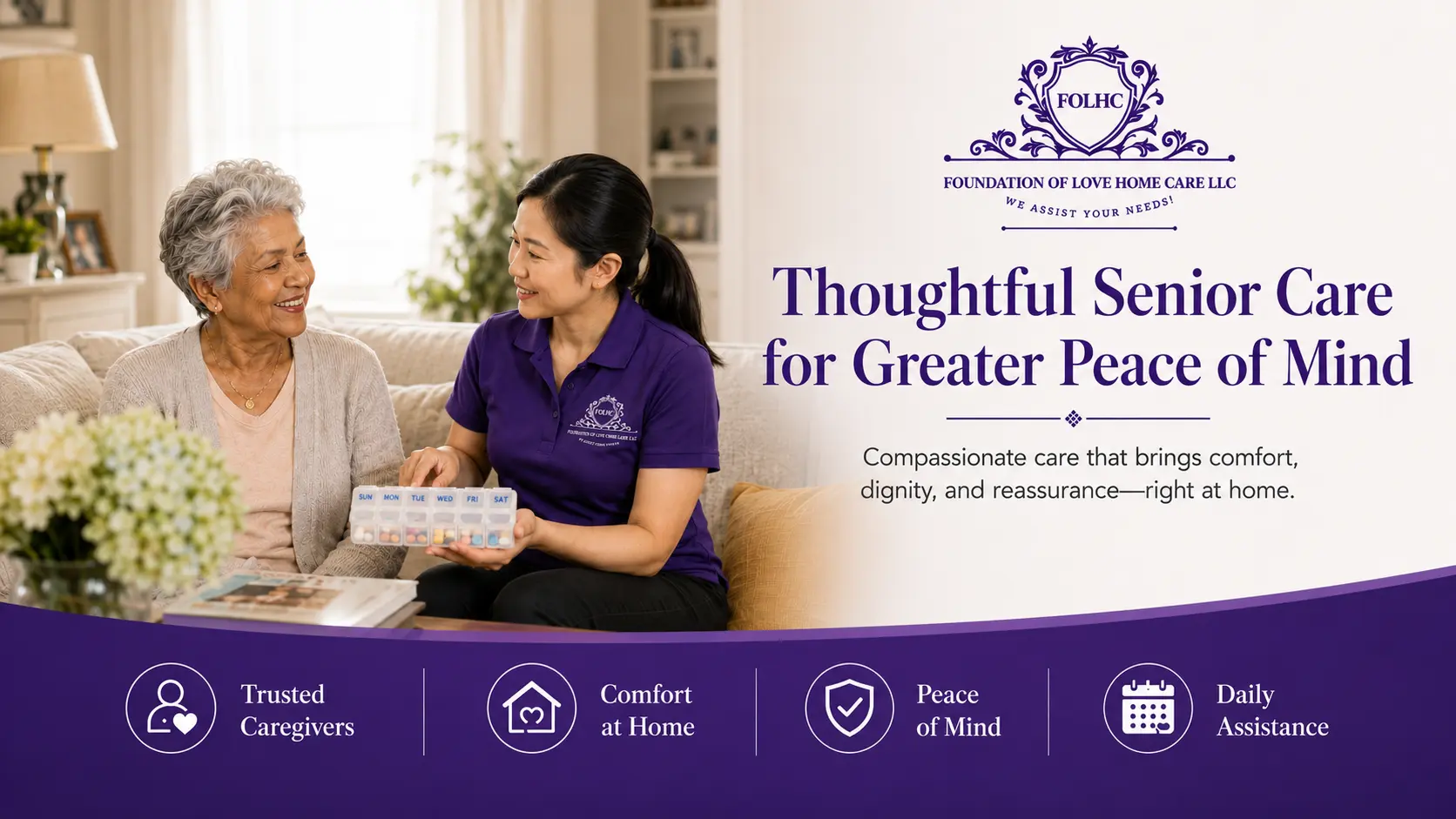 Foundation of Love Home Care caregiver supporting a senior client at home in Laurel, MD, Maryland